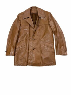 VTG Swagger Genuine Leather Button Coat Mens 40 USA Made Lined 70s Brown